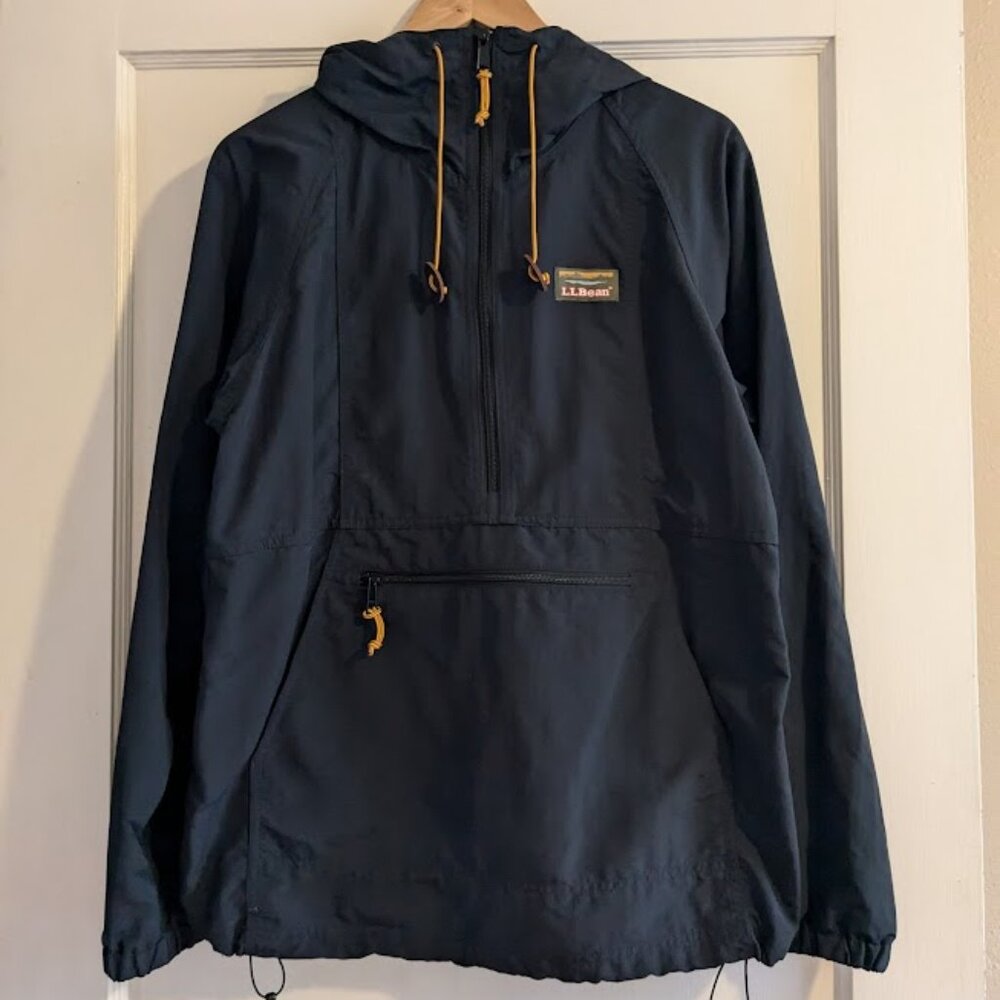 LL Bean Anorak Mountain Classic Black Water Resistant Half Zip Hood Jacket